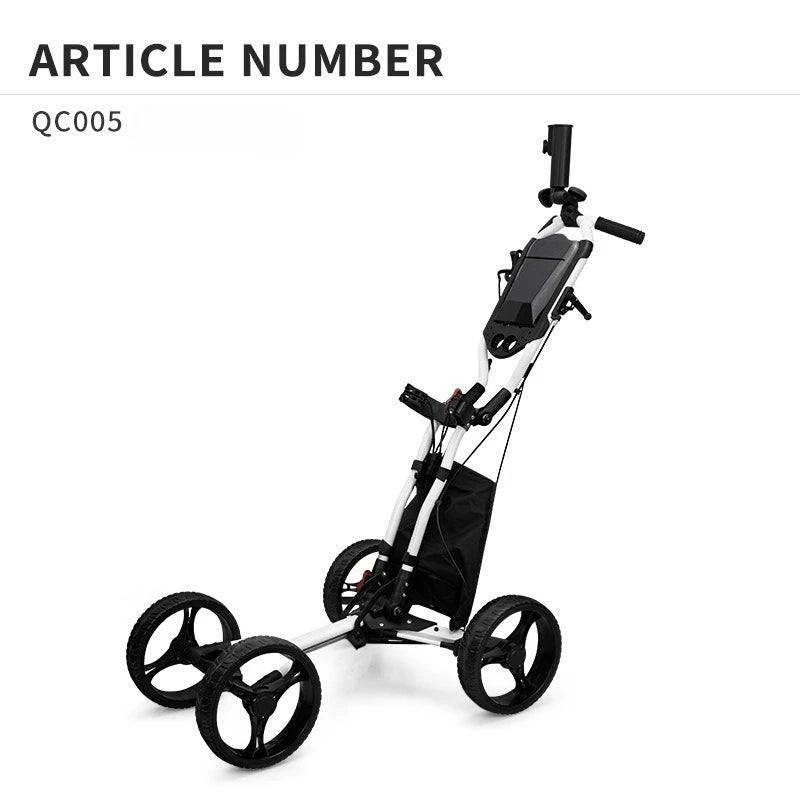 PGM Aluminium Alloy Trolley With Umbrella Holder Bottle Cage Fixing Rope Manual Brake Foldable Golf Bag Cart Four Wheels QC005