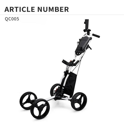 PGM Aluminium Alloy Trolley With Umbrella Holder Bottle Cage Fixing Rope Manual Brake Foldable Golf Bag Cart Four Wheels QC005
