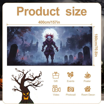 Scary Clown Garage Door Banner – Haunted Cemetery Halloween Decoration for Outdoor Parties & Events