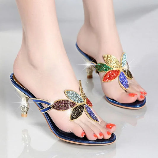 Water Diamond Slippers for Women Summer Outwear High Heel Bohemian Beach Shoes, Holiday Flip Flops, Sandals Wholesale 1