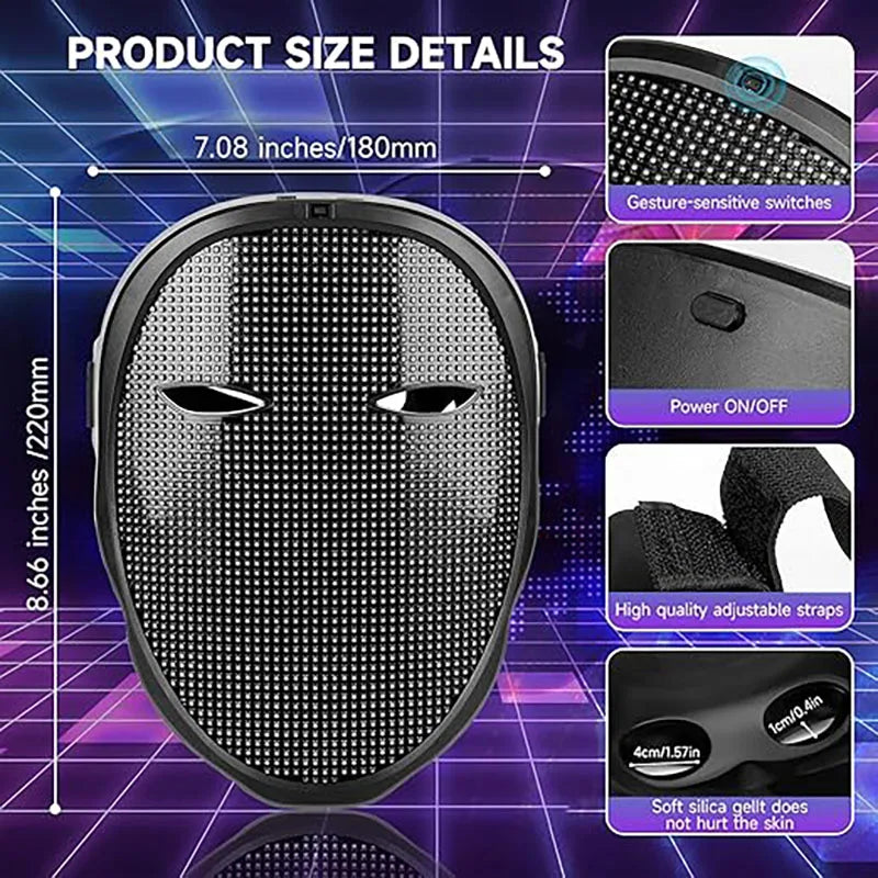 Led Mask With Bluetooth App Control Programmable Face Transforming Light Up Halloween Led Mask