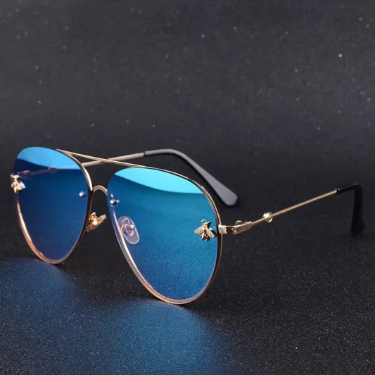 2024 Luxury Brand Designer Female Rimless Sunglasses Aviation Woman Sun Glasses Gradient Shades Little Bee Lens Ladies UV400 Ray