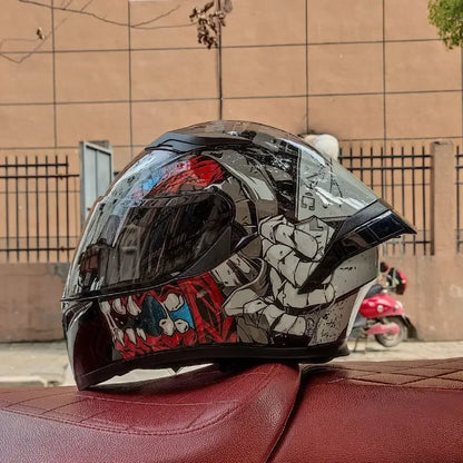 Orz Motorcycle  Full Face Helmet Dual Lens Racing Helmet Personality Horns Modular Flip Up Helmets DOT Approved