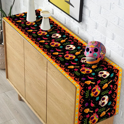 Dia De Los Muertos Linen Table Runners Halloween Sugar Skull Festive Decor Mexico Holiday Home Party Kitchen Dining Table Decor