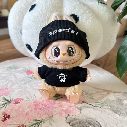 For 17cm Labubu Doll Outfit Clothes Bear Label Hat Love Sweater Set Cute Decoration Little Clothes