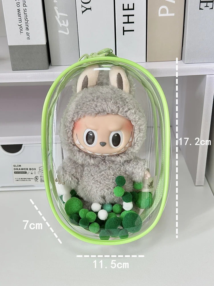 V1 V2 Labubu Protective Cover Cotton Doll Sitting Bag Transparent Doll 17cm Dustproof Hanging Plush Doll Dust Drying Doll Bag
