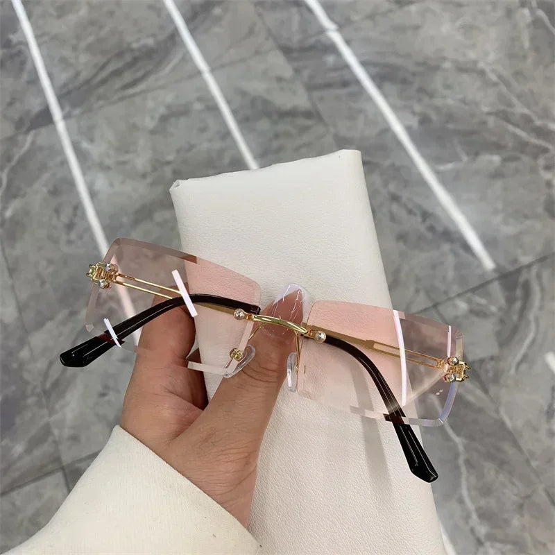 Unisex Small Rimless Sunglasses Man Woman Fashion Gradient Sun Glasses Eyewear Retro Luxury Brand Designer Traveling Shades