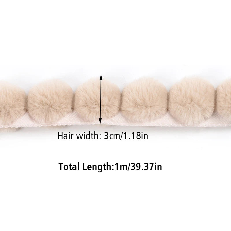 1m Faux Rabbit Fur Hairball Ribbon Clothing Apparel Christmas Decoration Trim Coat Accessory Fur for Needlework on the Hood