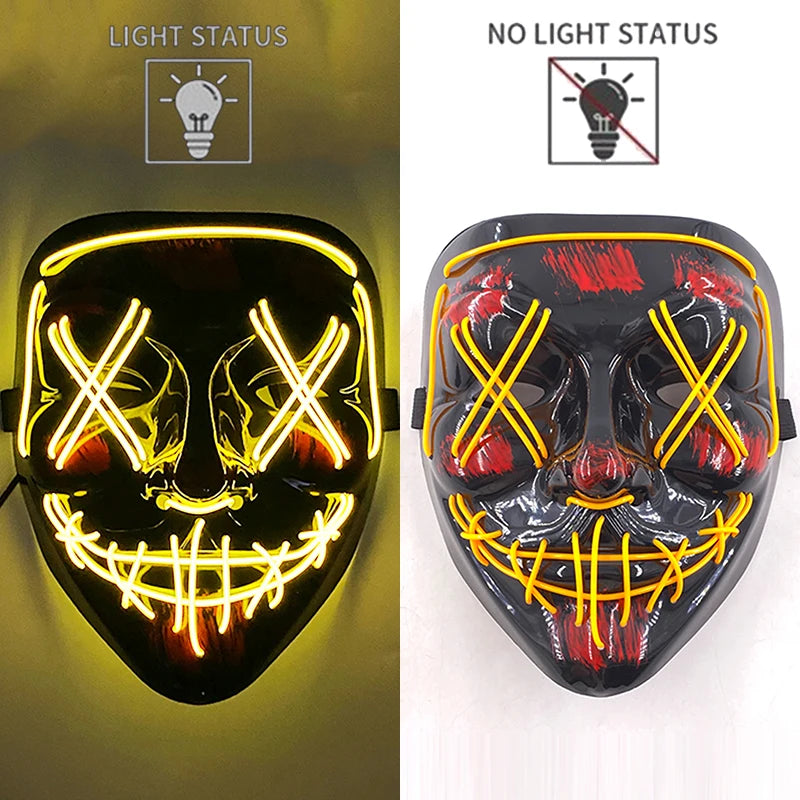New Designed Glowing Halloween Party Mask Flashing LED Masks EL Neon Light Cosplay Mask Costume Props Glow Party Supplies