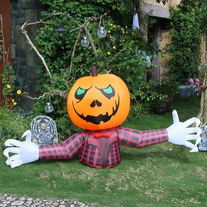 1.2M Halloween Pumpkin Wearing Checkered Shirt Inflatable Decoration Gentleman Ghost Halloween Inflated Toys Outdoor Garden Deco