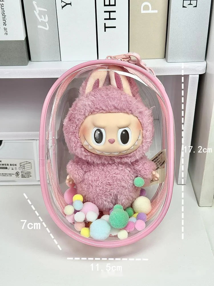 V1 V2 Labubu Protective Cover Cotton Doll Sitting Bag Transparent Doll 17cm Dustproof Hanging Plush Doll Dust Drying Doll Bag