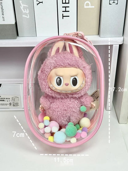 V1 V2 Labubu Protective Cover Cotton Doll Sitting Bag Transparent Doll 17cm Dustproof Hanging Plush Doll Dust Drying Doll Bag