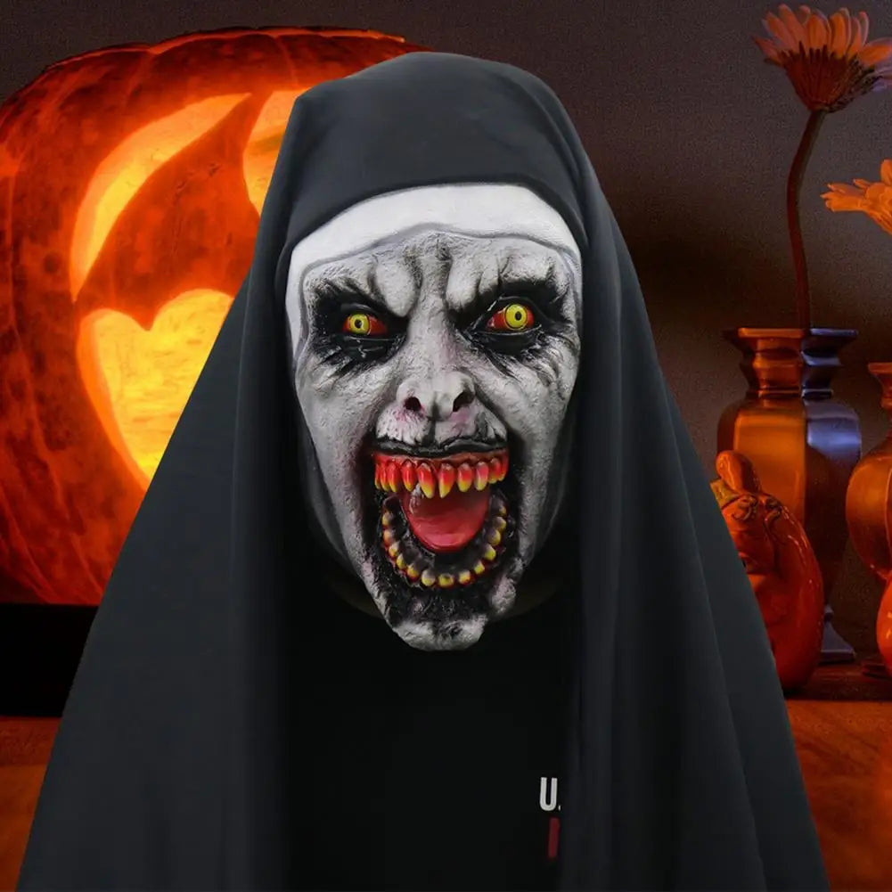 1 Set Halloween Headgear Scary Nun Emulsion Headgear Halloween Thriller Cosplay Costume the Horror Scary Nun Latex Mask Party