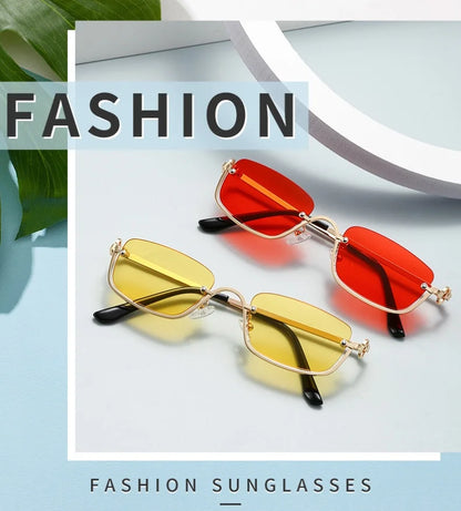 Fashion Small Square Women's Sunglasses Luxury Brand Metal Half Frame Sunglasses Woman Trend 2024 Vintage Black Pink Shades
