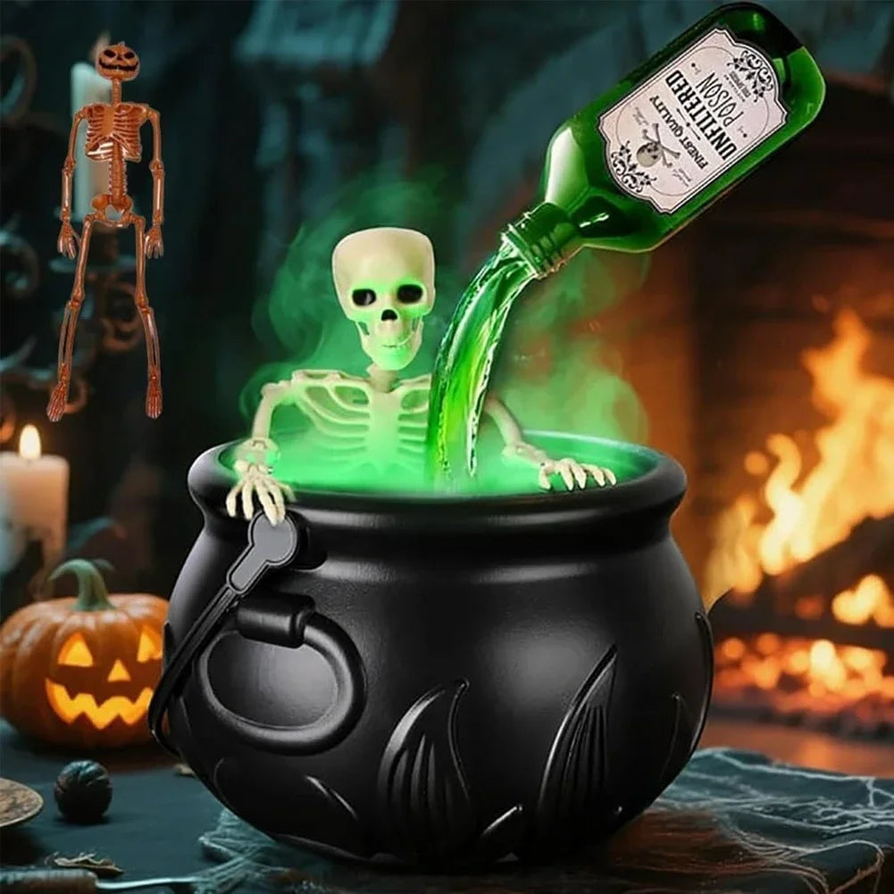 Halloween Cauldron Decor With Magic Floating Potion Bottles and Diffuser Skeleton Horror Party Home Bar Accessory DIY Prop