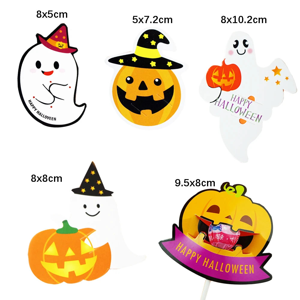 50Pcs Halloween Candy Box Lollipop Packing Card Pumpkin Ghost Card For Diy Halloween Party Decoration Favors Halloween 2024