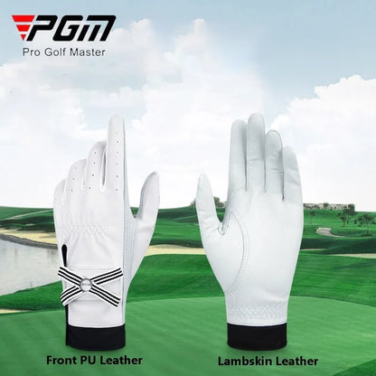 PGM 1 Pair Women Lambskin Leather Golf Gloves With Mark Ladies Breathable Open Finger Mittens Right and Left Hand Sport Gloves
