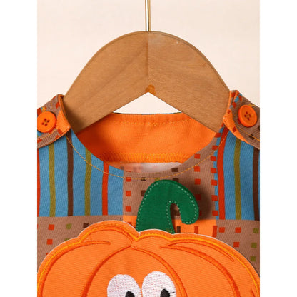 3-24Months Infant Baby Unisex Halloween Orange Cute Pumpkin Pattern Checkered Jumpsuit for Holiday Parties and Celebrations