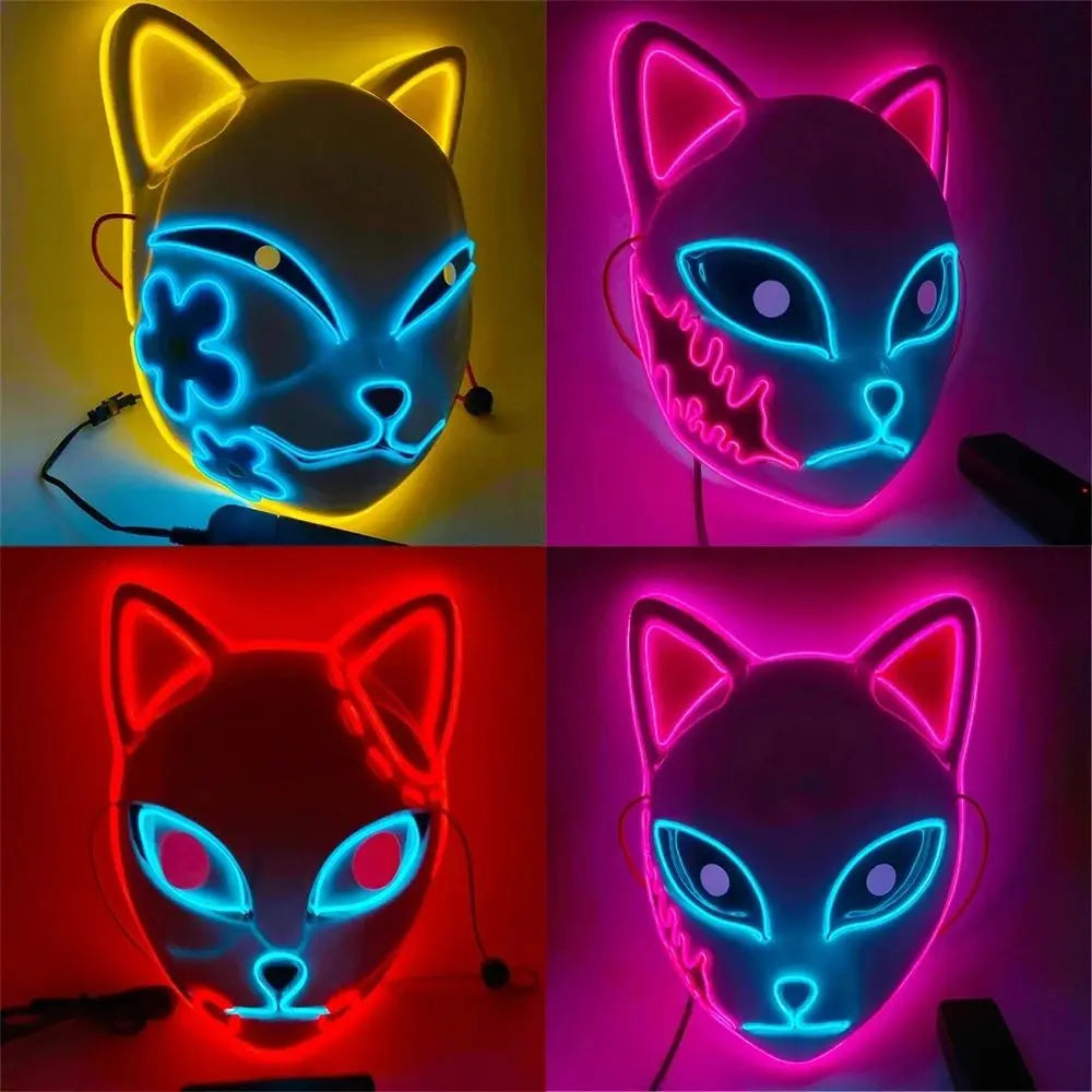 Halloween Cat Face Mask Halloween Glow LED Masks Anime Cosplay Masks Halloween Christmas Party Lighting Cat Masks