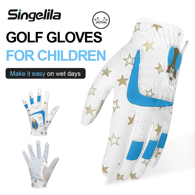 Children's Golf Gloves Deerskin Golf Gloves Kid Youth Breathable Fiber Layer Soft Comfortable Anti-Slip Outdoor Training Present