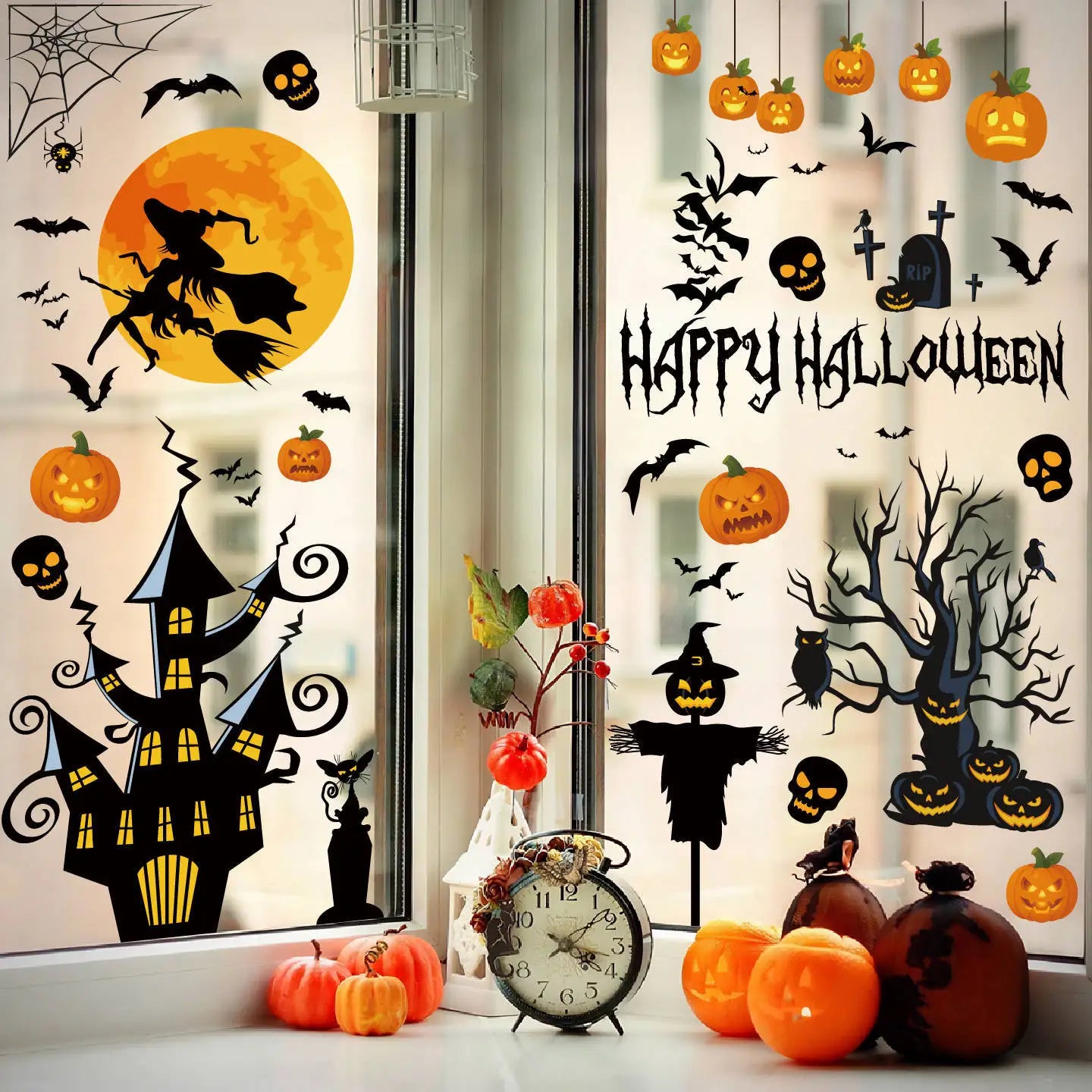Halloween Decoration Spider Ghost Electrostatic Stickers Halloween Party Supplies Skull Glass Stickers