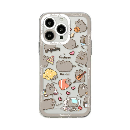 Cute Cartoon P-Pusheens Cat Phone Case for iPhone 16 15 14 13 12 11 Mini Pro Max X XR XSMax 7 8 Plus Transparent Soft TPU Cover