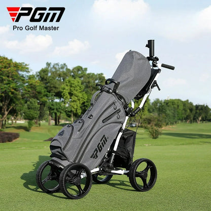 PGM Aluminium Alloy Trolley With Umbrella Holder Bottle Cage Fixing Rope Manual Brake Foldable Golf Bag Cart Four Wheels QC005