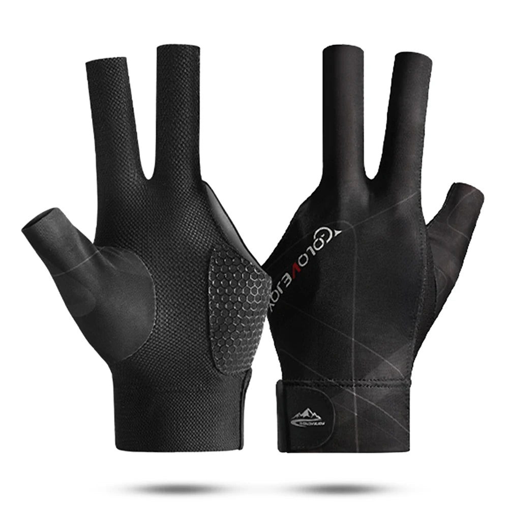 1Pcs Open Finger Billiard Gloves Antiskid Polyester Snooker Billiard Gloves Adjust Sticker Portable Lightweight Amateur Training