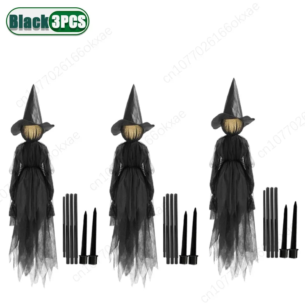 3PCS Halloween Colourful Glow Three Hand-Holding Witches Sound-Activated Hand-Holding Witch Halloween Light Up Decoration Props