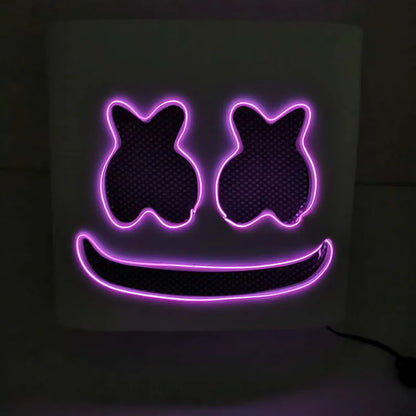 Halloween Light Up Mask Full Face LED Neon Marshmallow Mask Headgear Luminous DJ Music Festival Props Cosplay Rave Party Mask