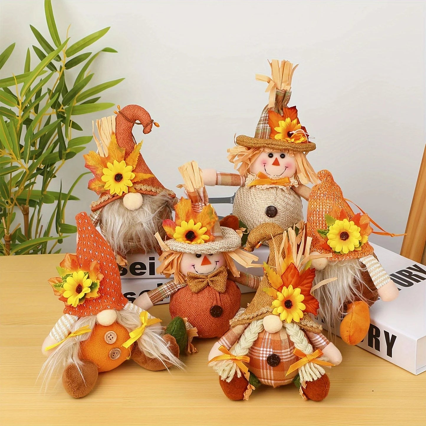 Rustic Autumn Harvest Scarecrow Decor, Plaid & Sunflower Accents for Thanksgiving, Halloween, Farmhouse Wall Decor, Party Props