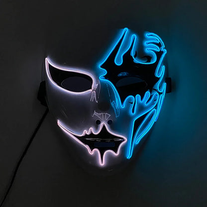 LED Hand-Painted Mask Halloween Carnival Masquerade Cosplay Horror Accessory Men's Mask Weird Face Mask Glowing Mascara Disfraz