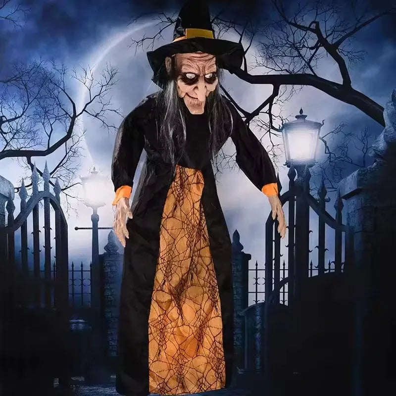 1Pc 2025 Halloween Decor Talking Witch Outdoor Spooky Animatronic Witch Decor Prop Red Eye Animated Witch Home Festival Decor