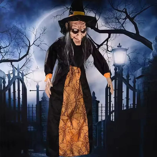 1Pc 2025 Halloween Decor Talking Witch Outdoor Spooky Animatronic Witch Decor Prop Red Eye Animated Witch Home Festival Decor