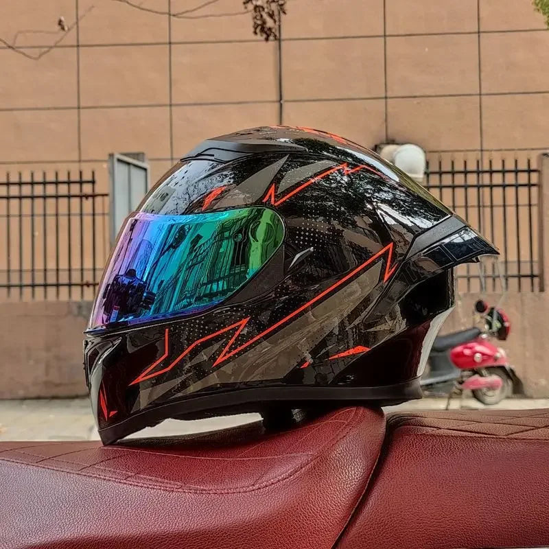 Orz Motorcycle  Full Face Helmet Dual Lens Racing Helmet Personality Horns Modular Flip Up Helmets DOT Approved