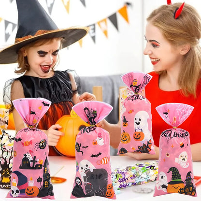 Halloween Gift Bag With Zip Ties Plasic Cartoon Pattern Festival Party Supplies Flat Two Color Schemes Mouth Candy Bag TMZ