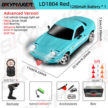 Skymaker LDRC LD1804 1/18 RC Drift Car MX5 2.4GHz RWD With ESP Gyroscope On-Road LED Lights Full Scale RC Cars Children Toy Gift
