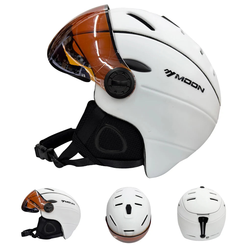 MOON Professional Half-Covered Ski Helmet Integrally-Molded Sports Man Women Snow Skiing Snowboard Helmets With Goggles Visor