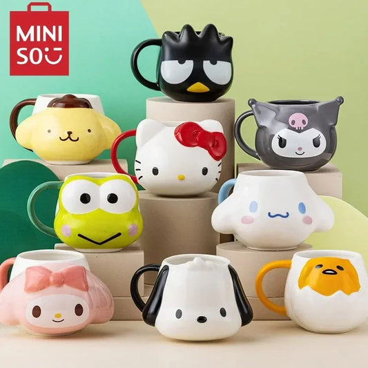 MINISO Sanrio Kuromi Creative Fun Embossed Mug Blanket Bear Yukui Dog Cute Soft Cute Shaped Ceramic Mugs