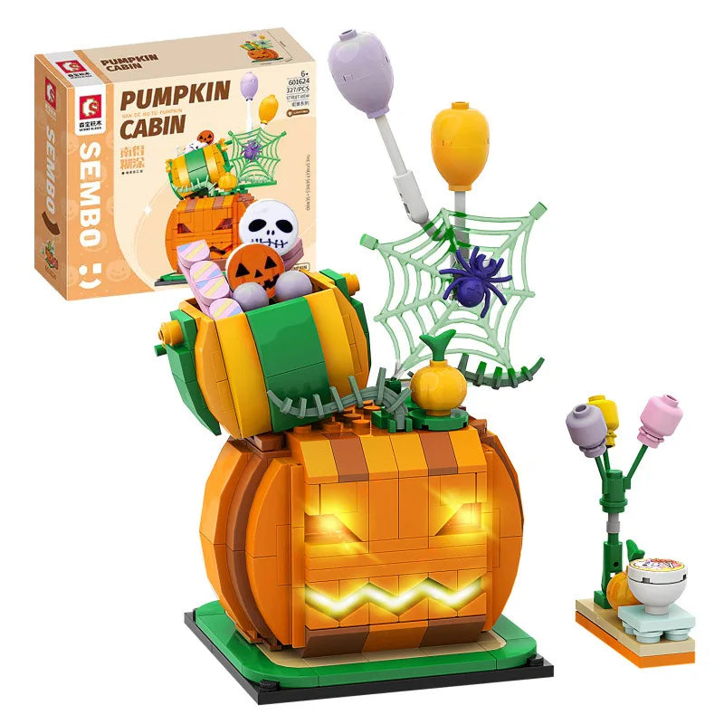Halloween Creative Building Blocks Set MOC Halloween Hut Pumpkin Lantern Pumpkin House Decoration Assemble Bricks Kit Toys Gifts