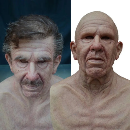American TV Series Deadly Poison Master Old White Mask Bald Old Man Latex Head Cover Halloween Cosplay Funny Prop