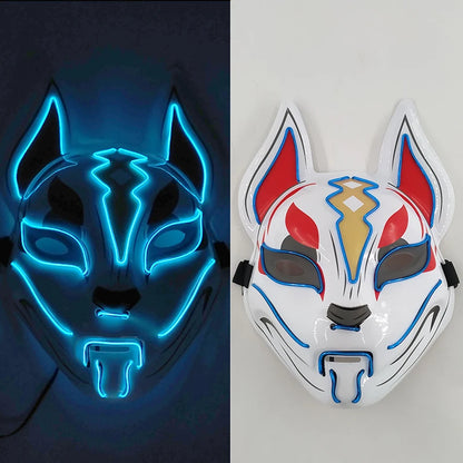 Glowing  Demon Slayer Mask Cosplay Japanese Cartoon Neon Light Samurai Mascara Luminous Led Fox Mask for Halloween Christmas
