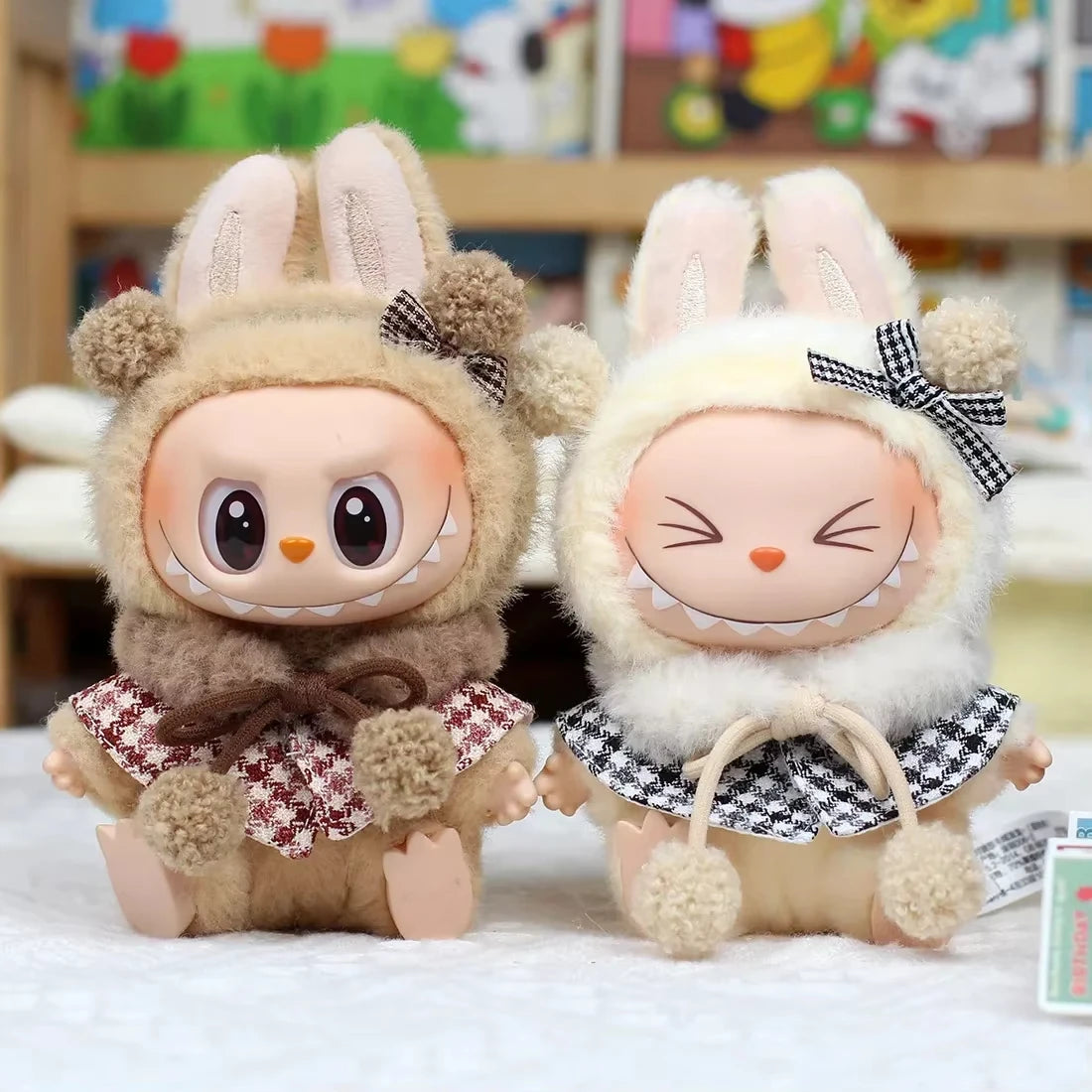 Mini Doll'S Clothes Outfit Accessories for Korea Kpop Exo 15-17cm Labubu Classic Grid Style Dress Cloak Set Beret Clothing Gift