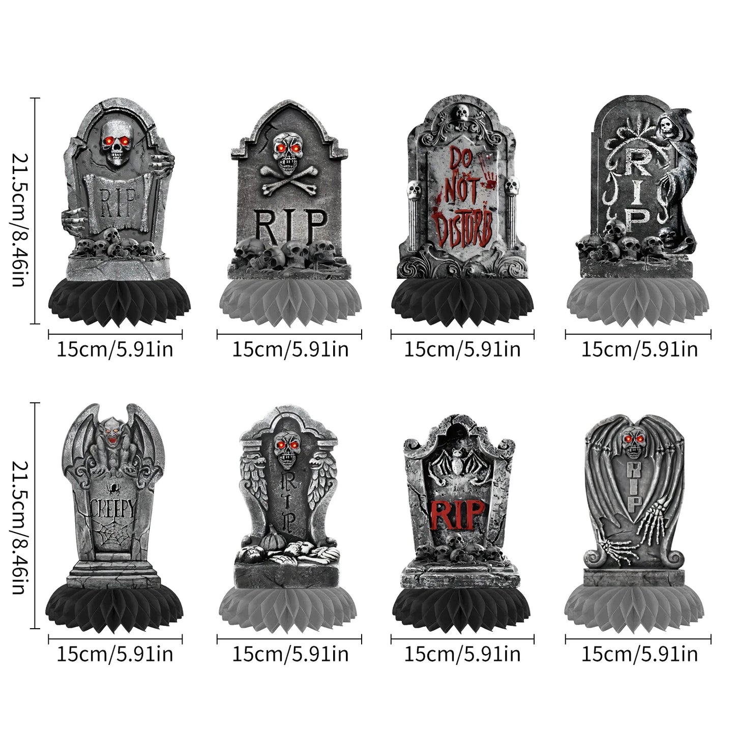 8pcs Halloween Tombstone Honeycomb Decoration, Halloween Party Decoration, Home Decoration, Dining Table Decoration