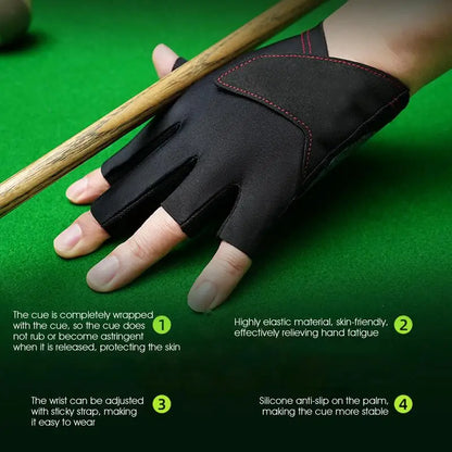 1PC Open Finger Billiard Gloves Antiskid Polyester Snookers Billiard Gloves Adjust Sticker Portable Lightweight Pro Training