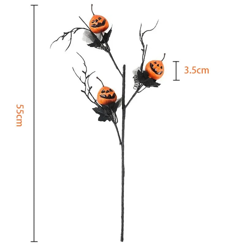 1/2pcs Halloween Branches Artificial Pumpkin Maple Leaf Stem Flowers Halloween Party Decoration for Home DIY Vase Photo Props