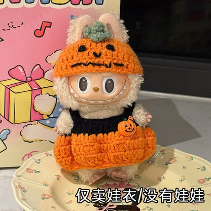 3.0 Labubu Clothes Halloween Knitted Pumpkin Bat Ghost Set for 15/17cm Doll Funny Necklace Accessories Christmas Halloween Gift