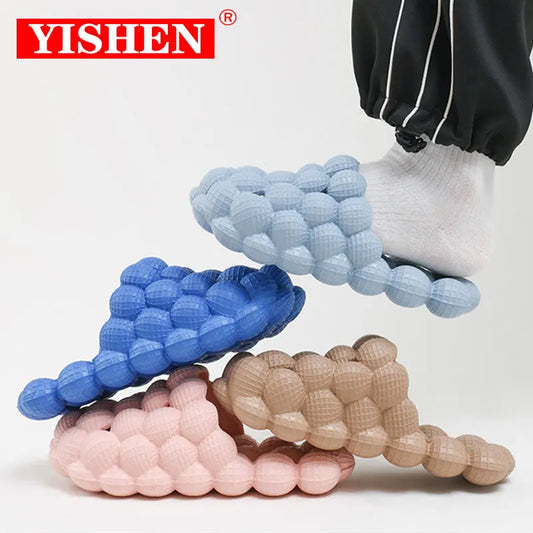YISHEN Unisex Summer Slides for Women Indoor Slippers Bubble Slides Massage Litchi Sandals Fashion Designer Sandals Men Clogs