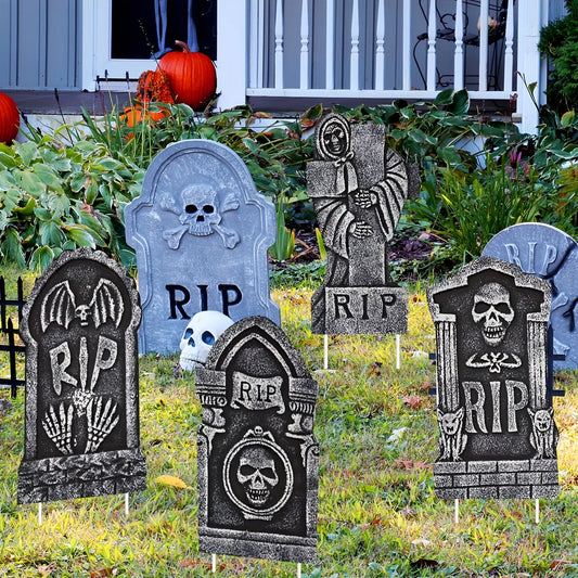 Halloween Tombstone Set Halloween Yard Sign 4 Pack Large Tombstones for Graves Halloween Gravestone With Plastic Stakes