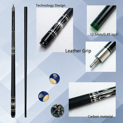 Professional Carbon Fiber Billiards Cue Stick Bag Set 12.5mm Tip Pool Cue Accessories for Carom Billiard Occupation Pool Games